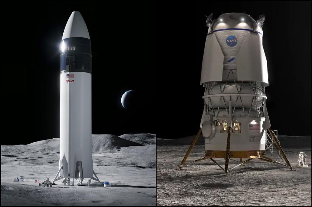 Dva „konkurenční“ landery pro Artemis – Starship od SpaceX a Blue Moon od Blue Origin (Zdroj: NASA)
